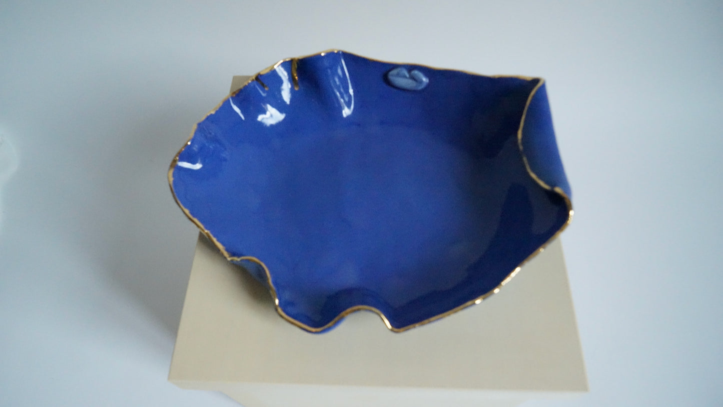 Lips Blue Porcelain Serving Platter Freeform