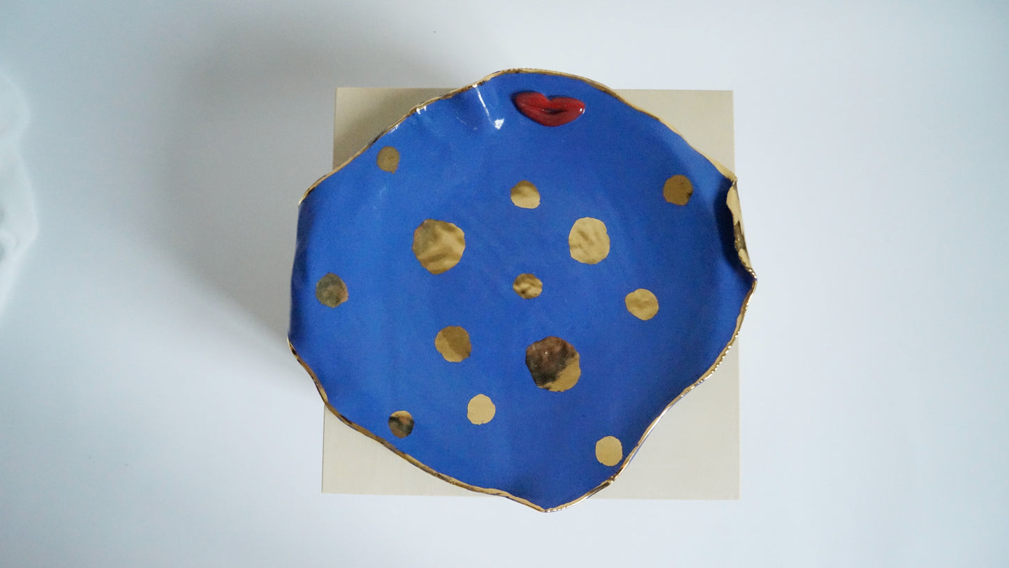 Lips DOTTED Blue Porcelain serving Platter