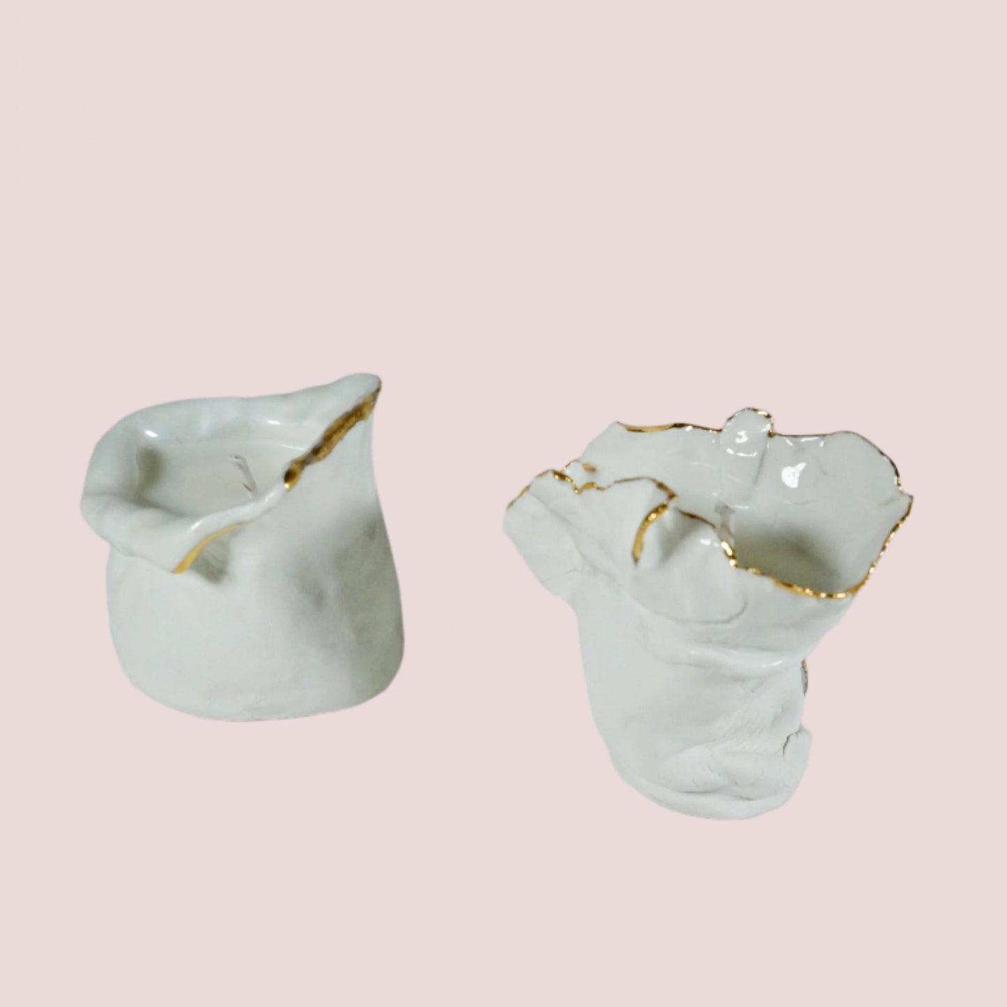 White and Gold Porcelain Duo Candle Holder No 1