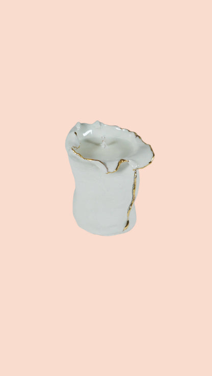 White and Gold Porcelain Candle Holder No 3