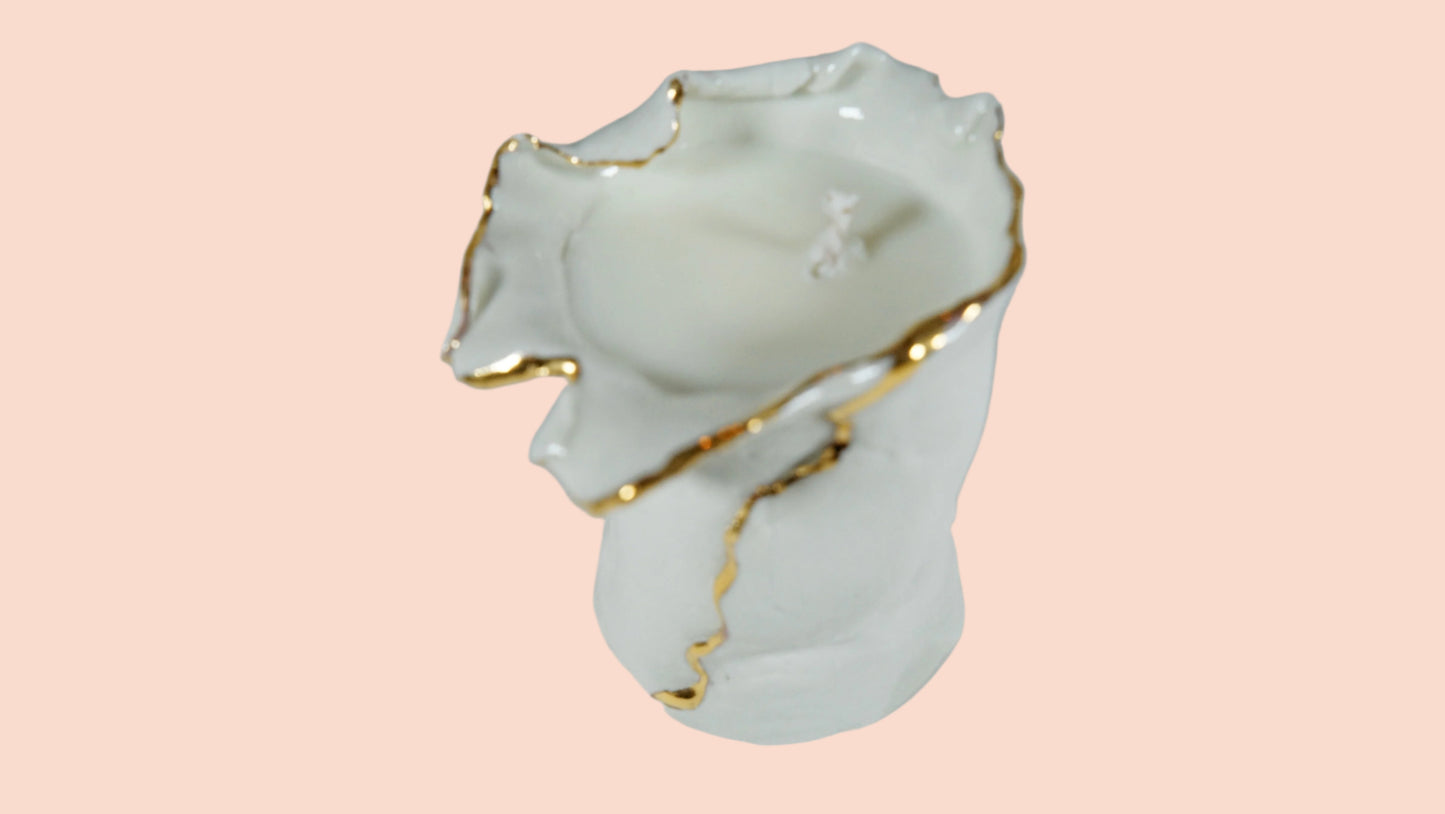 White and Gold Porcelain Candle Holder No 3