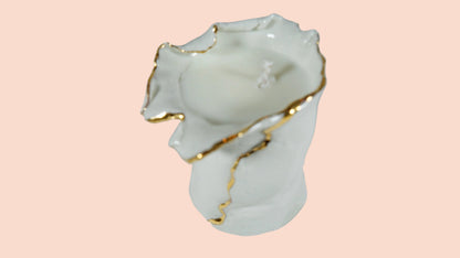 White and Gold Porcelain Candle Holder No 3