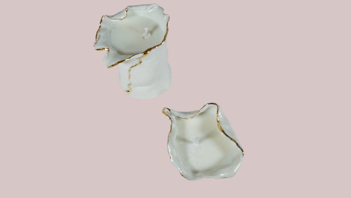 White and Gold Porcelain Candle Holder Duo No 2