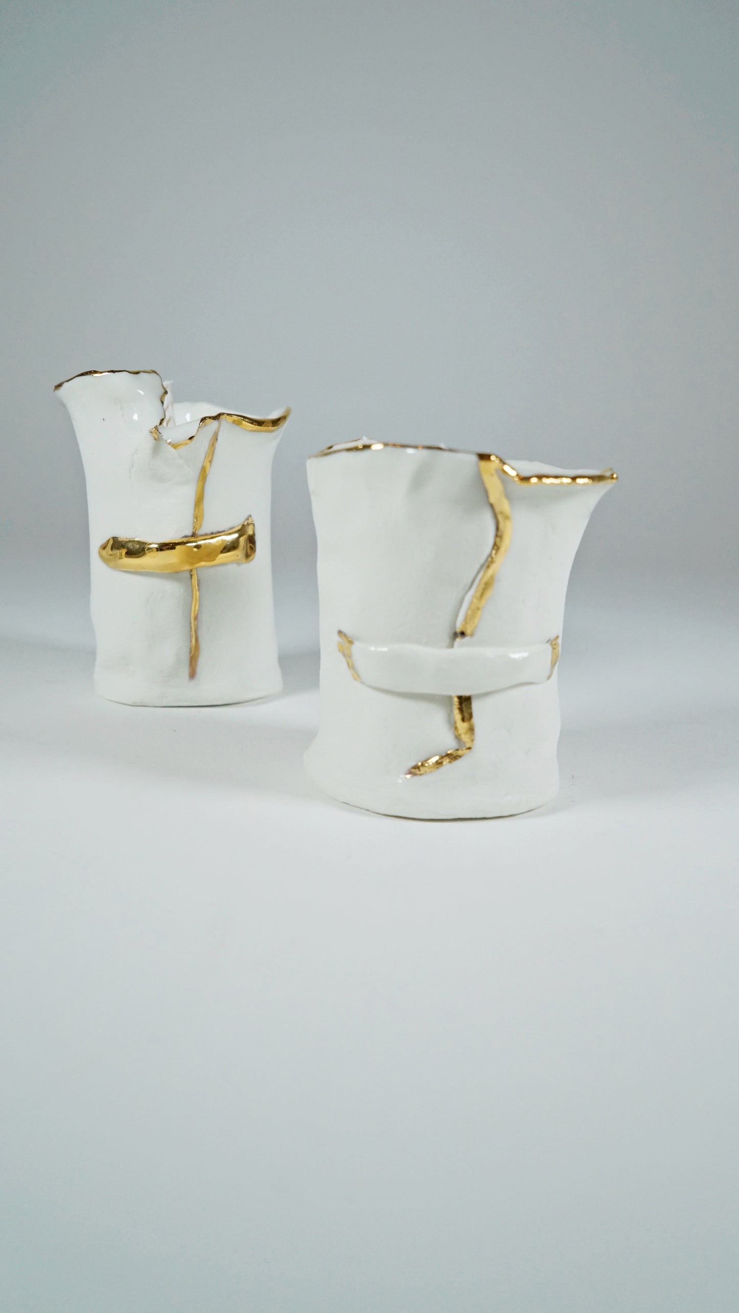 White and Gold Porcelain Duo Candle Holder No 3