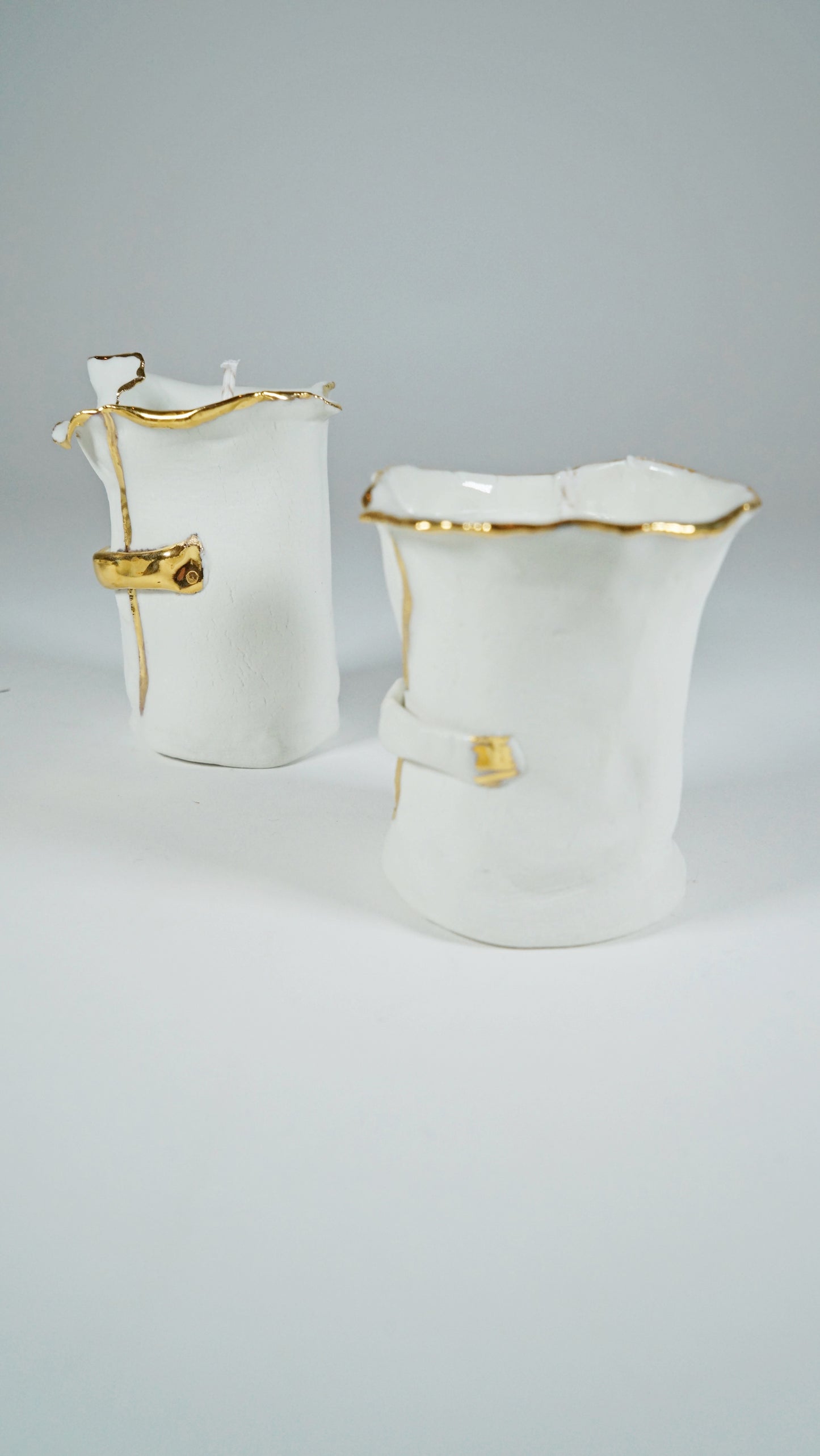 White and Gold Porcelain Duo Candle Holder No 3