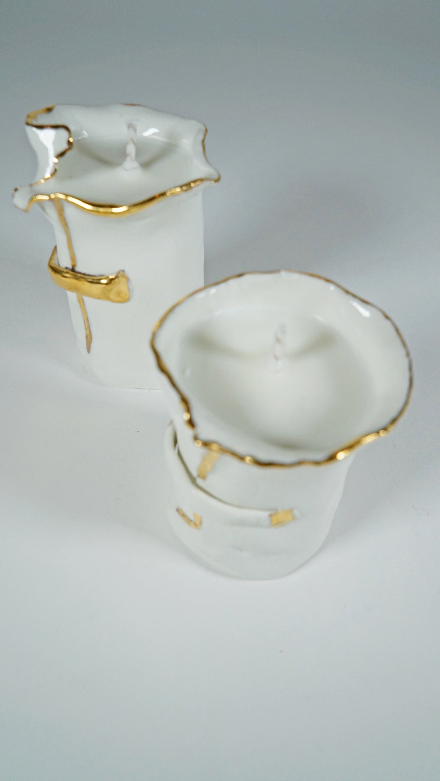 White and Gold Porcelain Duo Candle Holder No 3