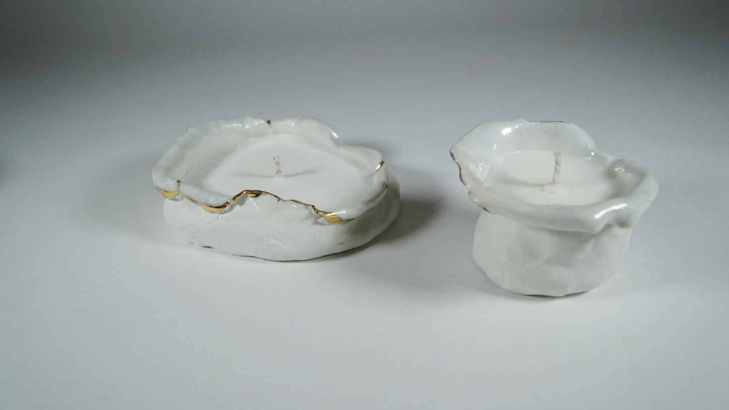 White and Gold Duo porcelain Candle Holder No 4