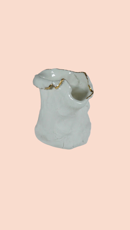 White and Gold Porcelain Candle Holder No 7