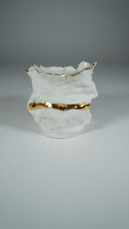 White and Gold Porcelain Candle Holder No 8