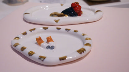 White Porcelain Ashtray with Cigarettes by Hania Jneid