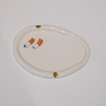 Ashtray with Cigarettes in White Porcelain by Hania Jneid