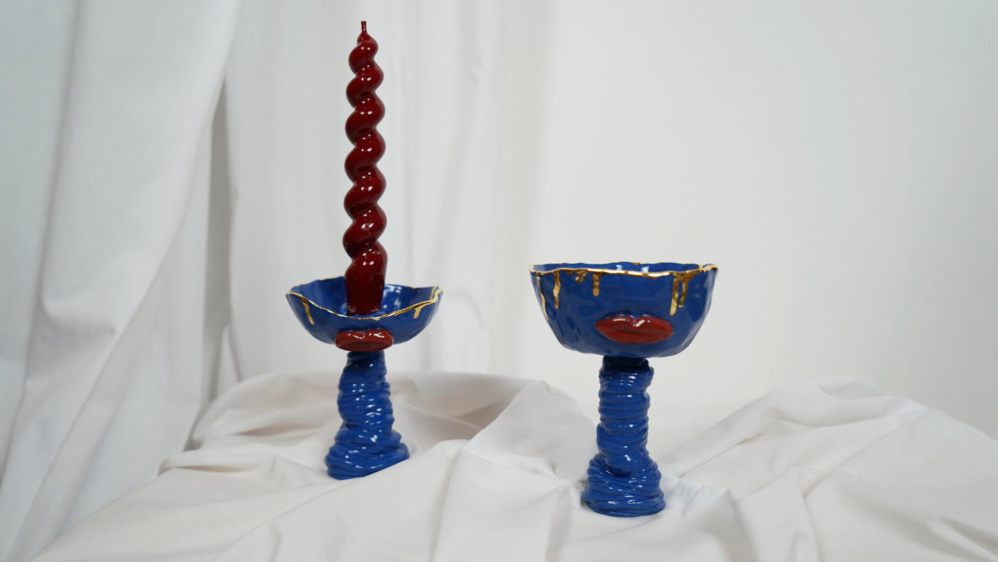 Lips High Candle Holder _ Blue and White Colour Variations