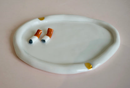 Ashtray with Cigarettes in White Porcelain by Hania Jneid