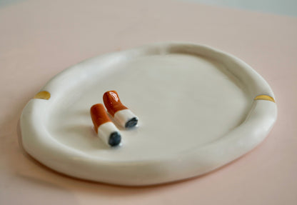 Ashtray with Cigarettes in White Porcelain by Hania Jneid