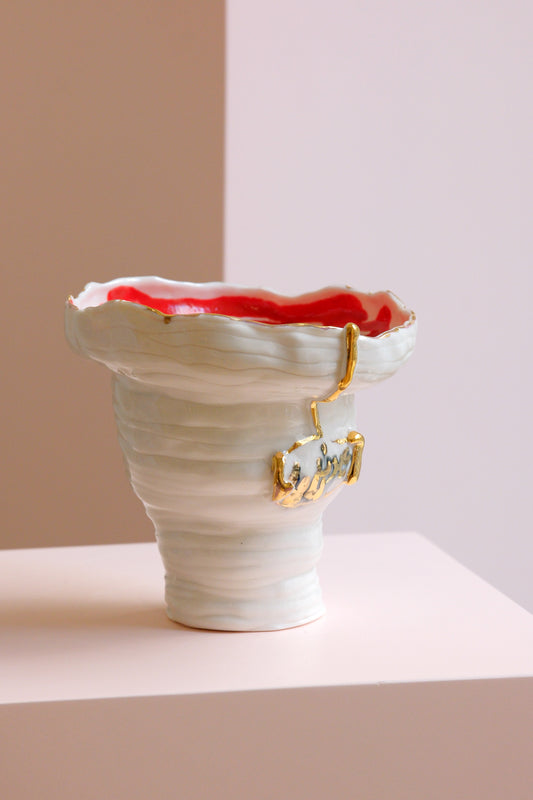 White and Red Porcelain Vase With Calligraphy