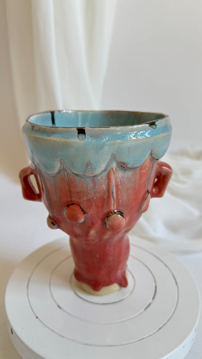 Naive Festive Stoneware Pink and Blue Vase