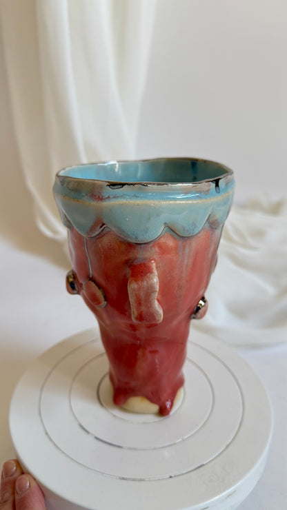 Naive Festive Stoneware Pink and Blue Vase