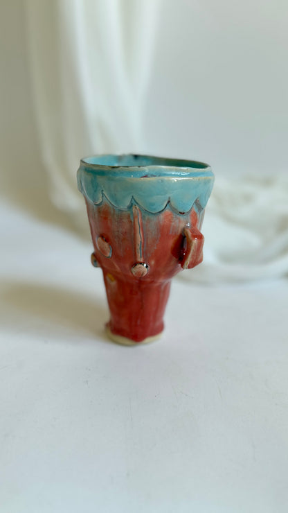 Naive Festive Stoneware Pink and Blue Vase