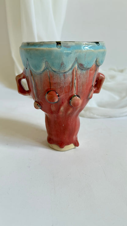 Naive Festive Stoneware Pink and Blue Vase