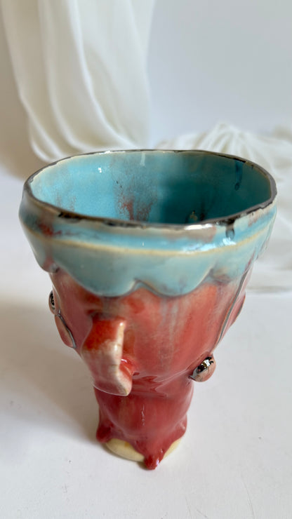 Naive Festive Stoneware Pink and Blue Vase