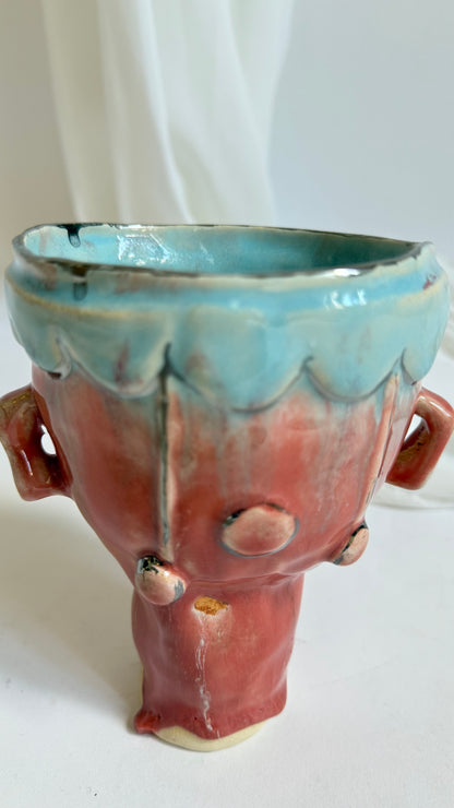 Naive Festive Stoneware Pink and Blue Vase
