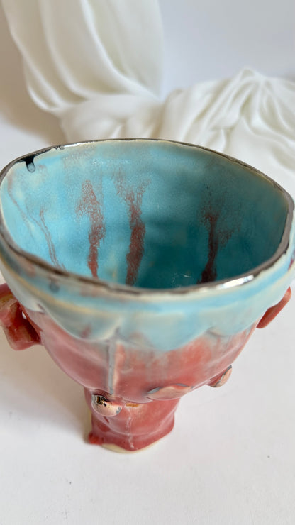 Naive Festive Stoneware Pink and Blue Vase