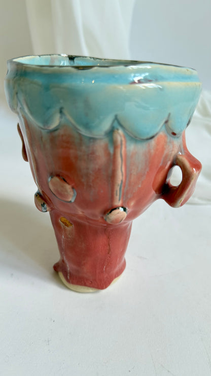 Naive Festive Stoneware Pink and Blue Vase