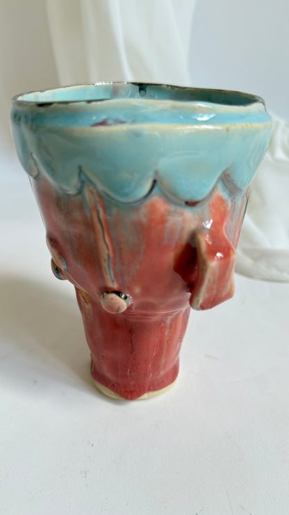 Naive Festive Stoneware Pink and Blue Vase