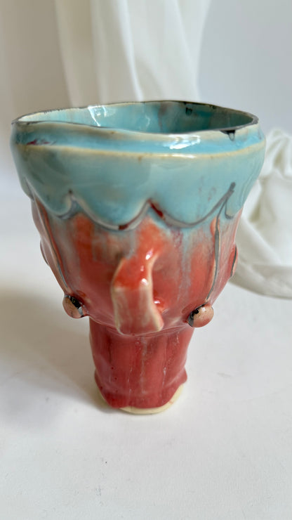 Naive Festive Stoneware Pink and Blue Vase