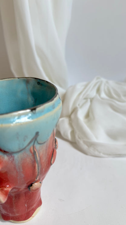 Naive Festive Stoneware Pink and Blue Vase