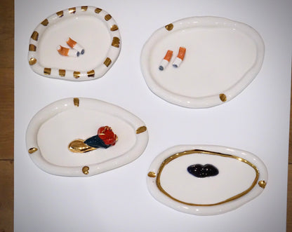 White Porcelain Ashtray with Cigarettes by Hania Jneid