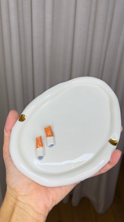 Ashtray with Cigarettes in White Porcelain by Hania Jneid