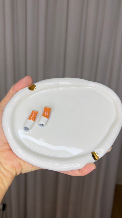 Ashtray with Cigarettes in White Porcelain by Hania Jneid