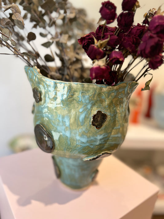 Mirrored Green Stoneware Vase