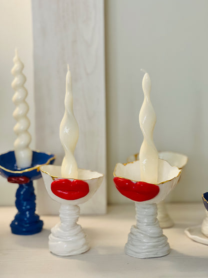 Lips High Candle Holder _ Blue and White Colour Variations