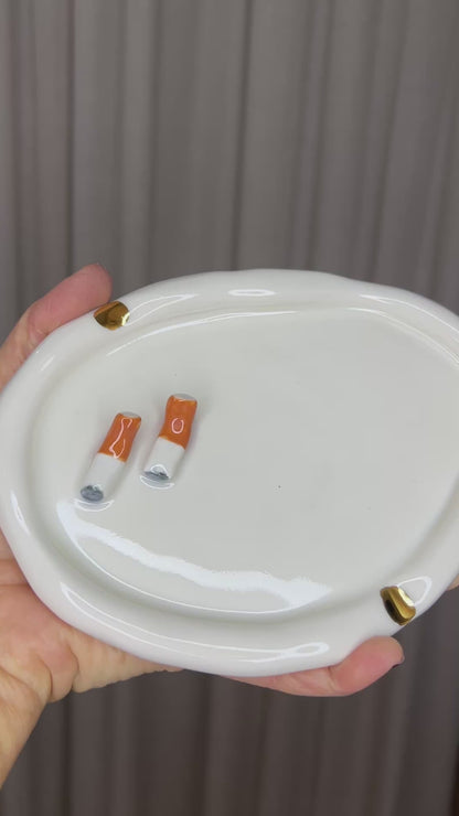 Ashtray with Cigarettes in White Porcelain by Hania Jneid