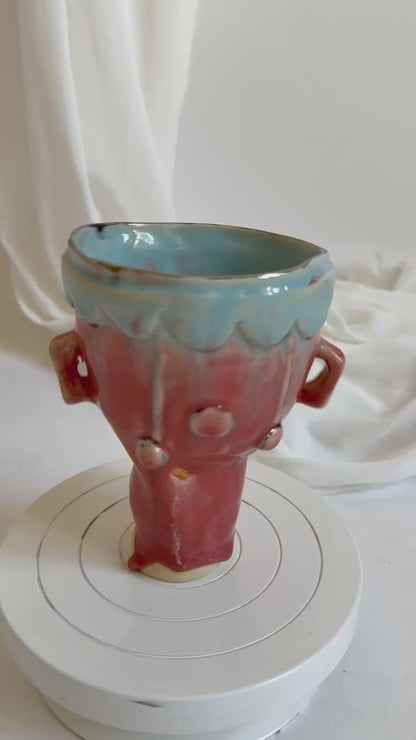 Naive Festive Stoneware Pink and Blue Vase